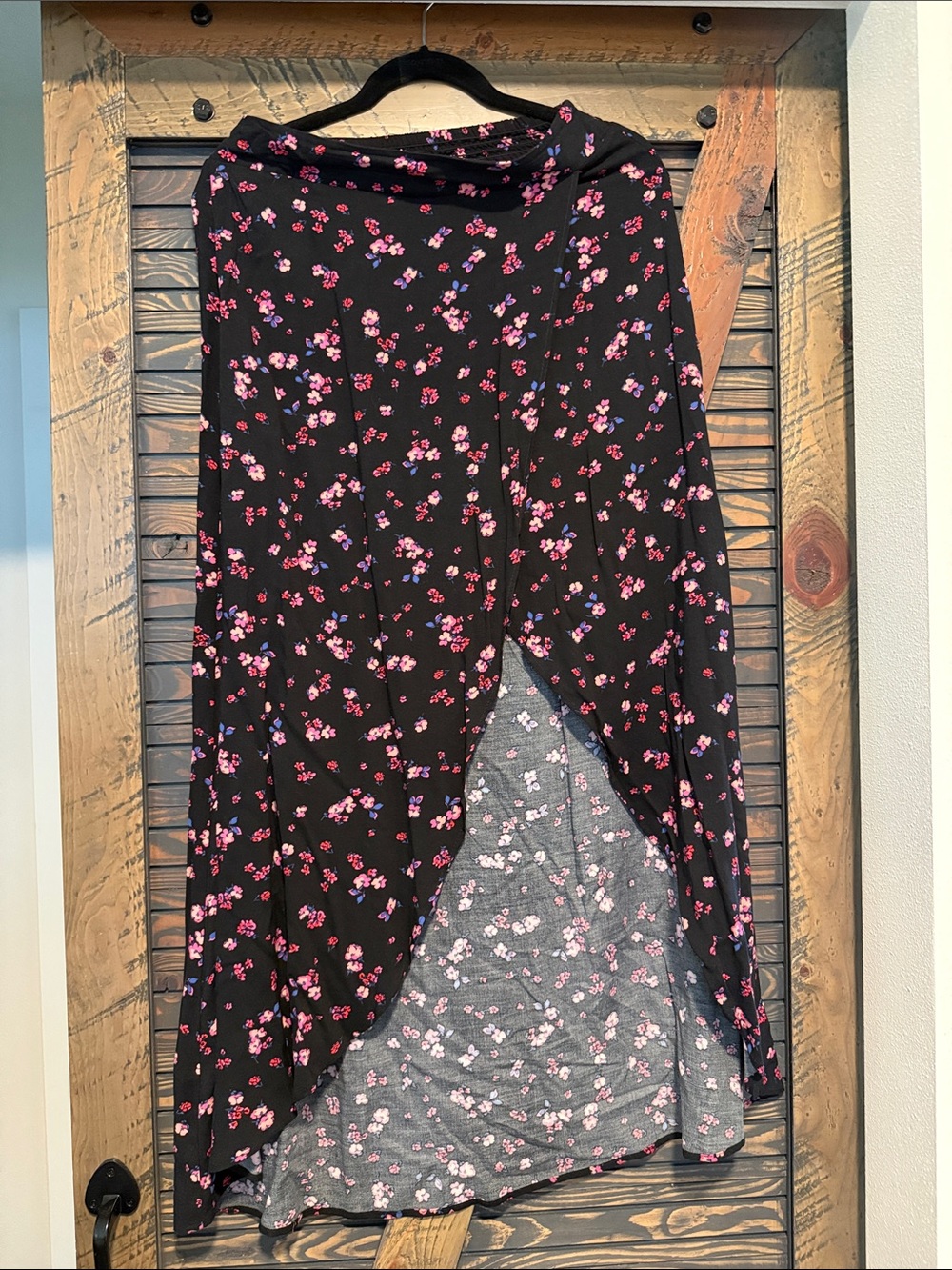 Express Black Floral Skirt with Pink and Lavender Blooms